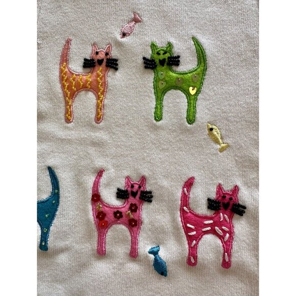 VTG Berek 2 Takako Sakon Cats & Fish Multi Beaded Sweater/Tank Top Set Sz Small - Picture 13 of 16